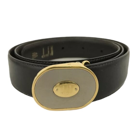 DUNHILL Black Leather with Gold & Silver Hardware Belt #039 - Picture 1 of 7